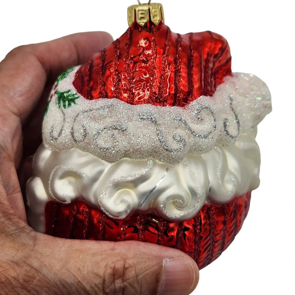 Fitz and Floyd Santa Ornament Blown‎ Glass Christmas Hand Painted